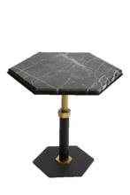 Load image into Gallery viewer, Pedestal Small Table, 508w x 762d x 533.4h mm, Top Grigio Carnico Mable, Frame Blackened Steel &amp; Satin Brass
