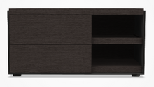 Load image into Gallery viewer, Surface CSF90M Storage Unit, 900w x 450d x 460h mm, Finish Grey Oak 0378G, Frame Bronzed Nickel Painted 0174B, Shelf Grey Oak 0378G, Sections Satin Clay 7850E
