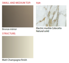 Load image into Gallery viewer, Orbital ORBITAL ST2 Small Table, 630w x 710d x 550h mm, Top Vetrite Glass &amp; Electric Calacatta Narutal Marble &amp; Bronze Mirror, Frame Matt Champagne
