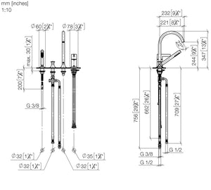 27.532.809.00 deck-mounted bath mixer with diverter and shower set Finish : Chrome Plated