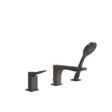 Load image into Gallery viewer, 59037.707 Rilievo Three-holes bath mixer with diverter in the spout, 1,50m flexible hose and antilimestone handshower. Finish in Black Metal Br. PVD.
