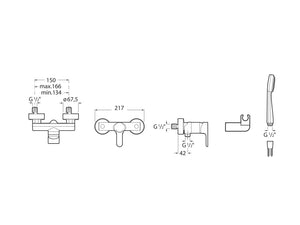 L20 wall-mounted shower mixer in chrome with 1.50 m flexible shower hose, handshower and swivel wall bracket
