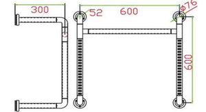 GB901U1-30x90 h-type urinal handrail 300x900mm with dot pattern and anti-slip