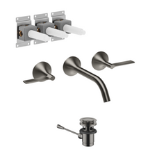 Load image into Gallery viewer, VAIA 36712819-99 + 3572097090 Wall-mounted Twin Handle Basin Mixer w/ 10300970-99 waste in Dark Platinum Matt

