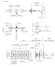 Load image into Gallery viewer, VAIA 36712819-99 + 3572097090 Wall-mounted Twin Handle Basin Mixer w/ 10300970-99 waste in Dark Platinum Matt
