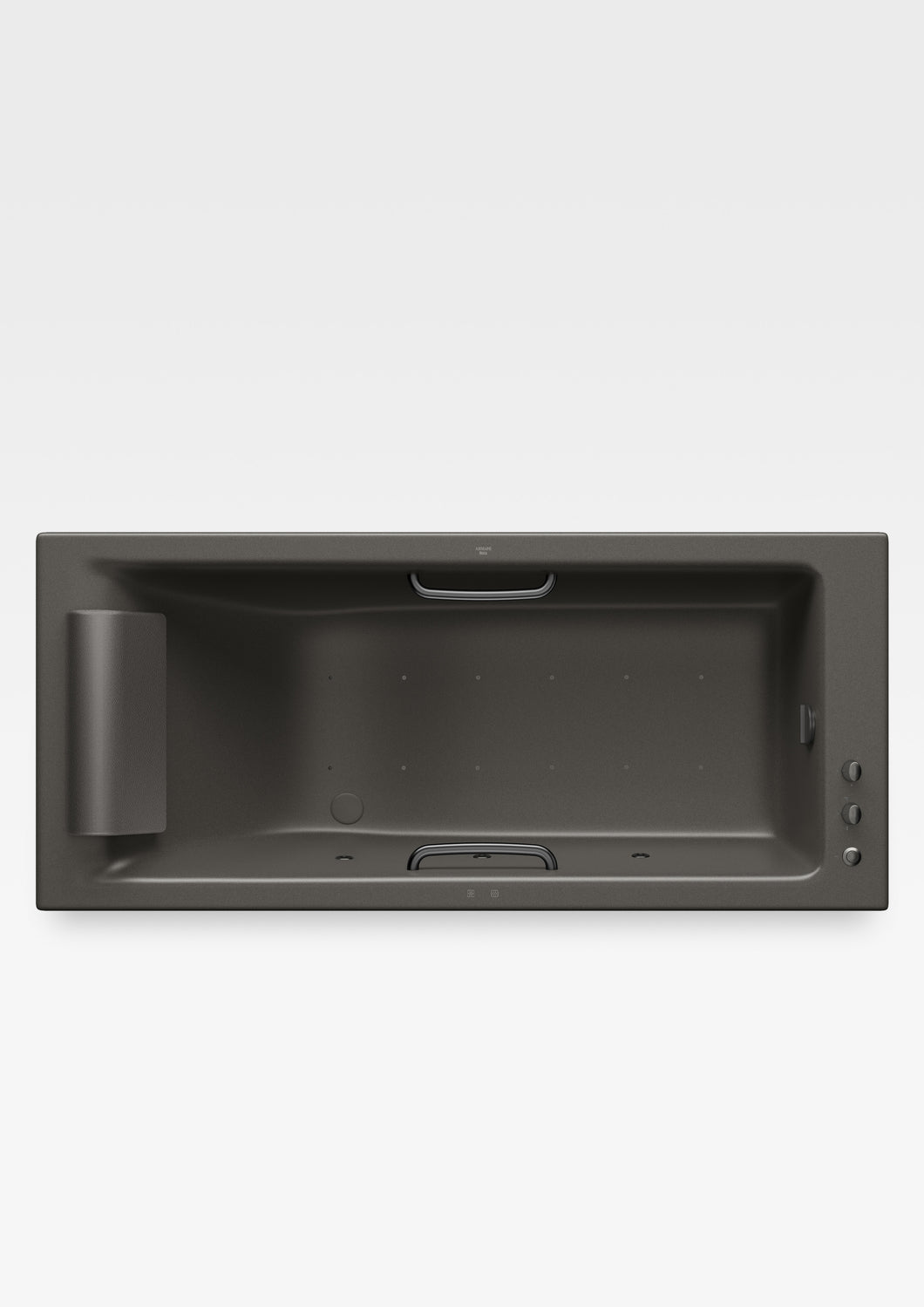 248176 Bathtub 2120 X 1080 mm in Nero with Deck Mounted Thermostatic Bath Mixer, Handles on Side and Headrest