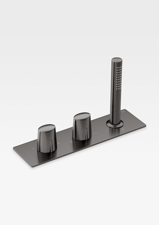 5a2676.Vg0 Thermostatic Bath Mixer in Nero with Handshower for other Bathtubs with Bath Filler, Pop Up Waste and Overflow