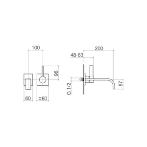 Mem 36.812.782.00 Wall-Mounted Single-Lever Basin Mixer in Chrome with Individual Rosettes and 200mm Projection (concealed parts included)