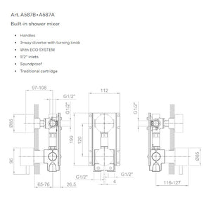 27 02 A587B shower mixer in chrome (Af/21 Fukasawa 1700a587a Built-In Piece included)