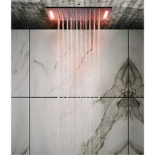 Load image into Gallery viewer, 57927.238 Colour multifunction system 500 x 500 mm in mirror steel with rainfall, waterfall and mist function, 46210.706 Thermostatic Mixer with Five Separate Exits, Lateral body jetsx2, hand shower set in Black Metal PVD
