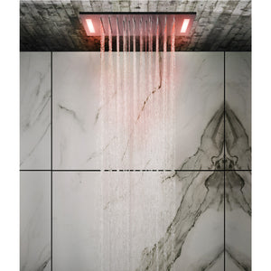 57927.238 Colour multifunction system 500 x 500 mm in mirror steel with rainfall, waterfall and mist function, 45206.030 Thermostatic Mixer with 3 Separate Exits in Copper PVD