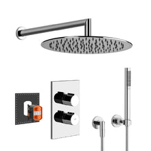 Load image into Gallery viewer, 47257.238 wall-mounted shower in mirror steel, 38269.031_38794.031 2-way Thermostatic Mixer &amp; 27802892-00 hand shower set in Chrome
