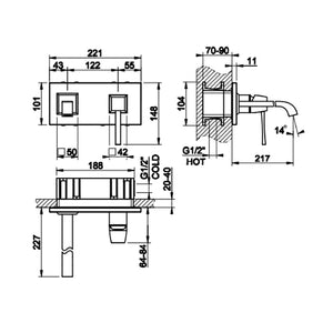 Mimi 44865.080 External Parts for Built-In Mixer in Gold with Spout and 44697.031 internal part