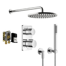 Load image into Gallery viewer, LuLu 36426710-00 two-way thermostatic mixer with 3542597090 concealed part, 28649970-00 wall mounted headshower Dia 220 &amp; 27802892-00 hand shower set in Chrome
