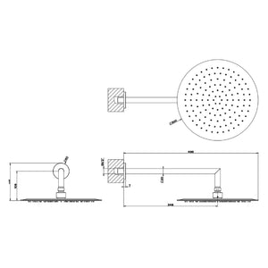 44634.031 Two Ways Mixer External Part with 38473.031 Built-In Part, 59123.031 shower set in chrome, 47257.238 wall-mounted showerhead in mirror steel