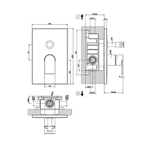 44634.031 Two Ways Mixer External Part with 38473.031 Built-In Part, 59123.031 shower set in chrome, 47257.238 wall-mounted showerhead in mirror steel