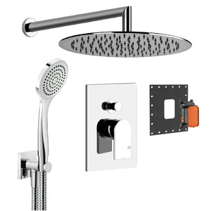 44634.031 Two Ways Mixer External Part with 38473.031 Built-In Part, 59123.031 shower set in chrome, 47257.238 wall-mounted showerhead in mirror steel