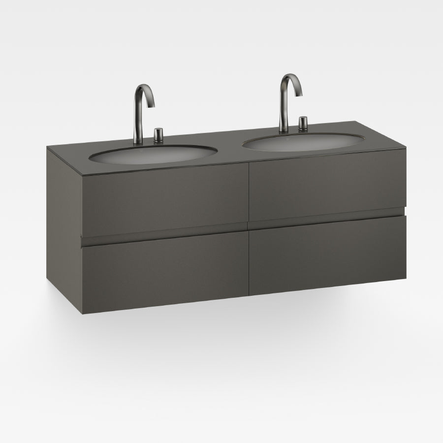 8567168.21 Furniture with Two Drawers 1550 X 590 X 570 mm in Nero with 327762.000 Two Under Counter Basins in white