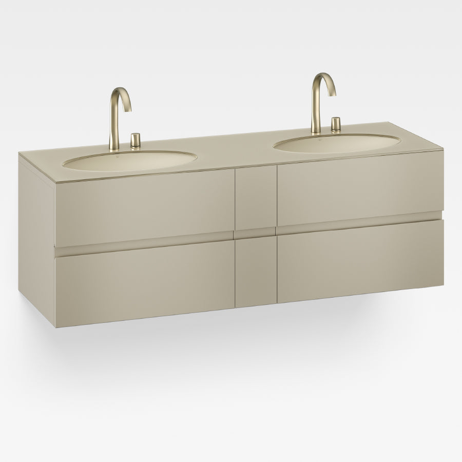 8567168.20 Furniture with Two Drawers 1550 X 590 X 570 mm in Greige with 327762.000 Two Undercounter Basins in white