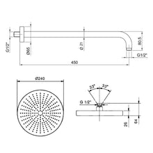 Load image into Gallery viewer, Af/21 81028053 + 81 02 8059 Round Shower Head Diameter 240 mm + Wall-Mounted Shower Arm 450 mm IN CHROME
