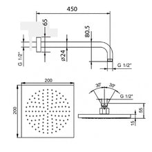 Load image into Gallery viewer, 86 02 8085 Wall-Mounted Shower Arm 450mm &amp; 86028008 Docce Squared Shower Head in Chrome

