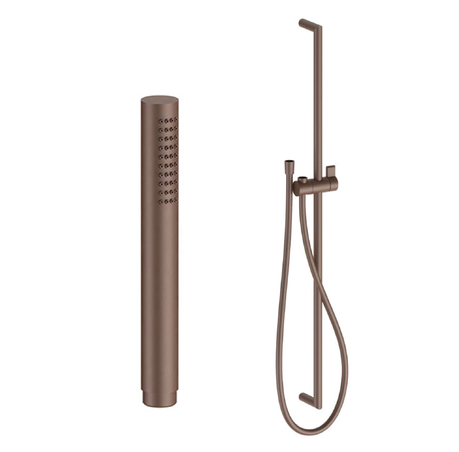 Fantini 86 P9 9247 Milano shower rail in matt copper PVD with 90 P9 8783 headshower