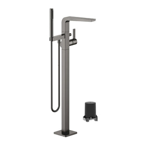 25863705-99 Single-lever free-standing bath mixer with shower set in Dark Platinum Matt, 3594597090 concealed part included