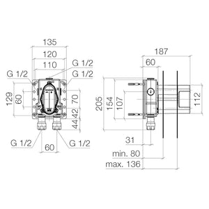 36426845-99 (XS-071215) Wall-mounted Thermostatic Mixer Two-way Trim Part in dark platinum matt, 3542697090  concealed part included
