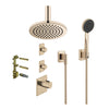 2x36607710-46 + 36503710-46 + 3552697090 Thermostatic Mixer 3/4" with 2 valves, 27803845-46 hand shower, 28669970-46 ceiling rain shower in Champagne Matt