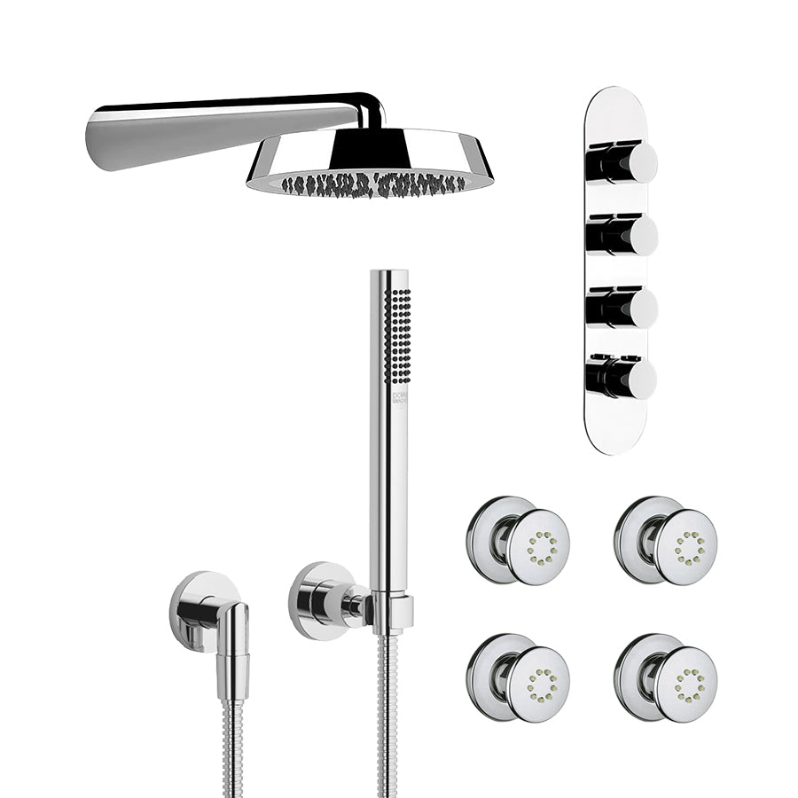 35046.031 + 35095.031 Three-Way Thermostatic Mixer, 45151.031 Wall-Mounted Showerhead, 12353.031 Side Shower Jet x 4, 27802892-00 Handshower Set? in Chrome
