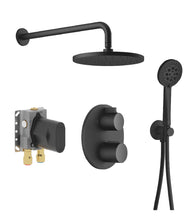 Load image into Gallery viewer, 36426831-69 thermostat with two function volume control with 3542497090? concealed part, 28649831-69 wall mounted rain shower &amp; 27803831-69 Hand shower set in Soft Black
