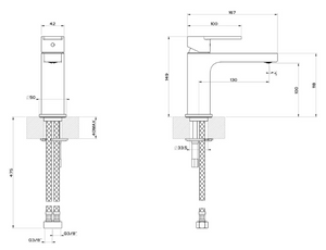 Emporio 47106.031 basin mixer in chrome, with flexible hoses with 3/8" connections