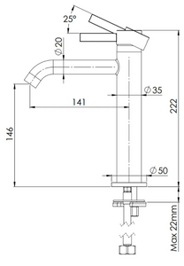 MC12A Metrica medium height single lever basin mixer 220mm without waste  finish: chrome