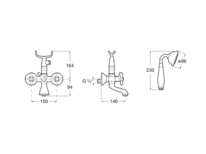 A5A014BC00 Carmen wall mounted bath shower mixer in chrome with accessories