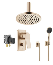 Load image into Gallery viewer, 36120845-46 + 3502097090 + 28669970-46 + 27803845-46 Lissé 2-WAY concealed mixer, ceiling shower, handshower set in Brushed Champagne
