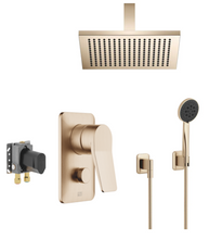 Load image into Gallery viewer, 36120845-47 + 3502097090 + 28755980-47 + 27803845-47 Lisse' 2-way concealed mixer, ceiling shower, hand shower in champagne
