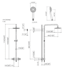 Load image into Gallery viewer, 34459979-47 wall-mounted exposed thermostatic shower column in champagne, 28014979-46 hand shower in Champagne Matt
