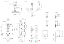Load image into Gallery viewer, 36503979-46 + 3552697090 Thermostatic 2-way Mixer, 2x 36607882-46 wall valves, 28669970-46 ceiling shower, 27803845-46 hand shower set in Brushed Champagne
