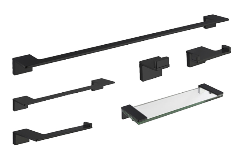 Bauhaus 6 pieces bathroom accessories bundle in matt black with logo