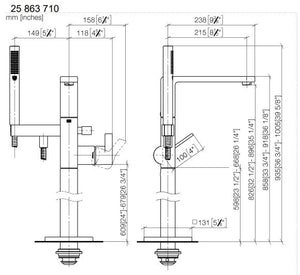 Lulu 25.963.710.06 Floor-Mounted Bath Mixer in Platinum Matt with 3594597090 Concealed Part