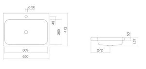 AB.SR650H 3231600000 rectangular sit-on basin 650 x 472mm in white with tap hole and overflow