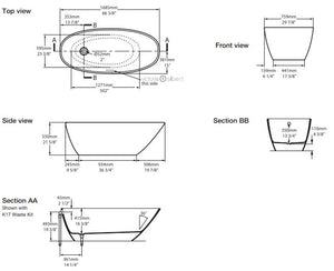 Mozzano 2 MO2-N-SW-NO free standing bathtub 1685x759x550mm in QUARRYCAST™ White (Gloss)