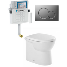 Load image into Gallery viewer, Easy 131012004cx floor mounted P-trap toilet with seat and cover, Sigma 224.320.00.1 (UP300) concealed cistern, Sigma01 115.770.JQ.5  actuator plate for dual flush in matt chrome
