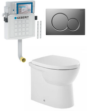 Load image into Gallery viewer, Easy 131012004cx floor mounted P-trap toilet with seat and cover, Sigma 224.320.00.1 (UP300) concealed cistern, Sigma01 115.770.JQ.5  actuator plate for dual flush in matt chrome
