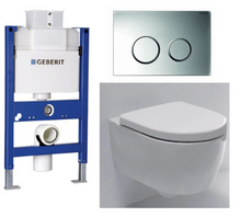 Load image into Gallery viewer, 224.158.00.1 concealed cistern, Kappa 21 115.240.KN.1 flush actuator in matt &amp; chrome,  204.070.00.0 + 574.130.00.0 iCon wall-hung WC in white
