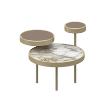 Load image into Gallery viewer, ORBITAL ST2 Small Table, 630w x 710d x 550h mm, Top Vetrite Glass &amp; Electric Calacatta Narutal Marble &amp; Bronze Mirror, Frame Matt Champagne
