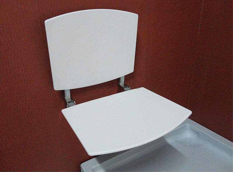 SB005A folding shower seat 410x580mm in white with adjustable legs and water drainage slots