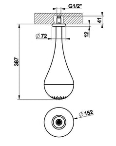 Goccia 33751.147 Vertical Shower Head 387mm High with 1/2" Connection and Antilimestone System in Brush Chrome