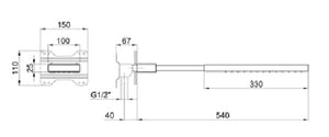 86028022 Wall Mounted Rectangular Shower Head in Chrome with 2 Arms