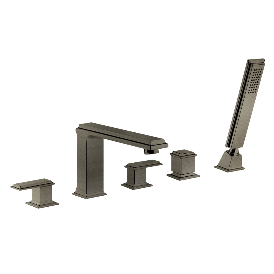 Eleganza 46040.149 Five-Hole Bath Mixer in Finox with Tub-Filler Spout and Diverter in Finox